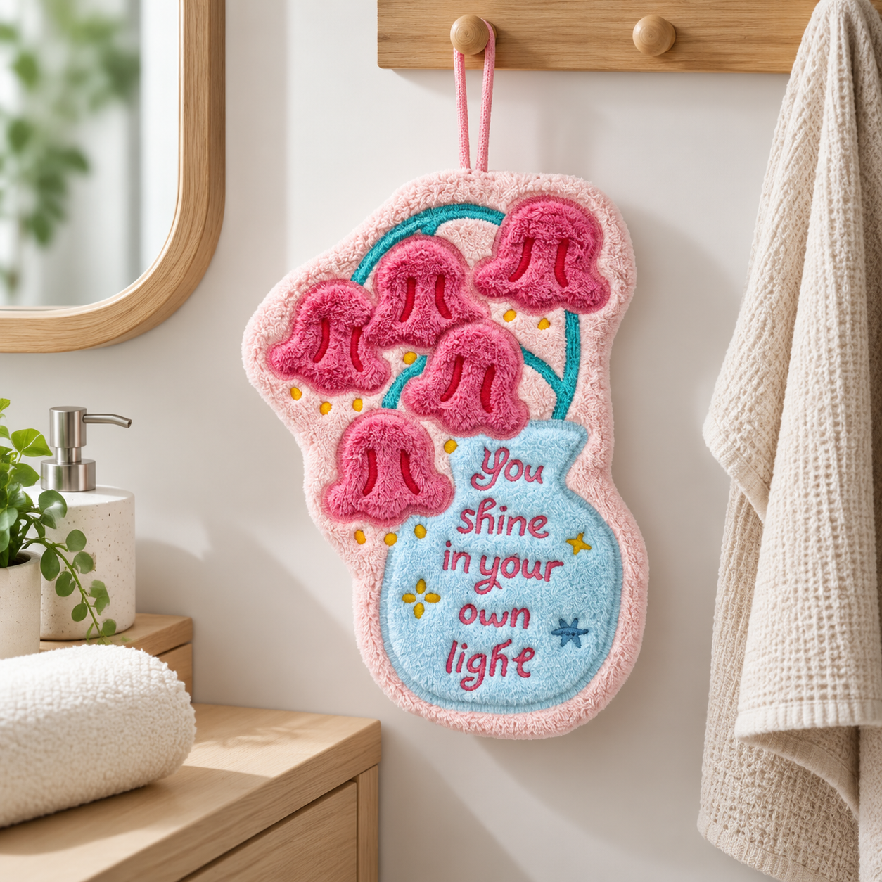 Cute Tulip Vase Hanging Hand Towel - Soft Coral Fleece Absorbent Flower Hand view 3