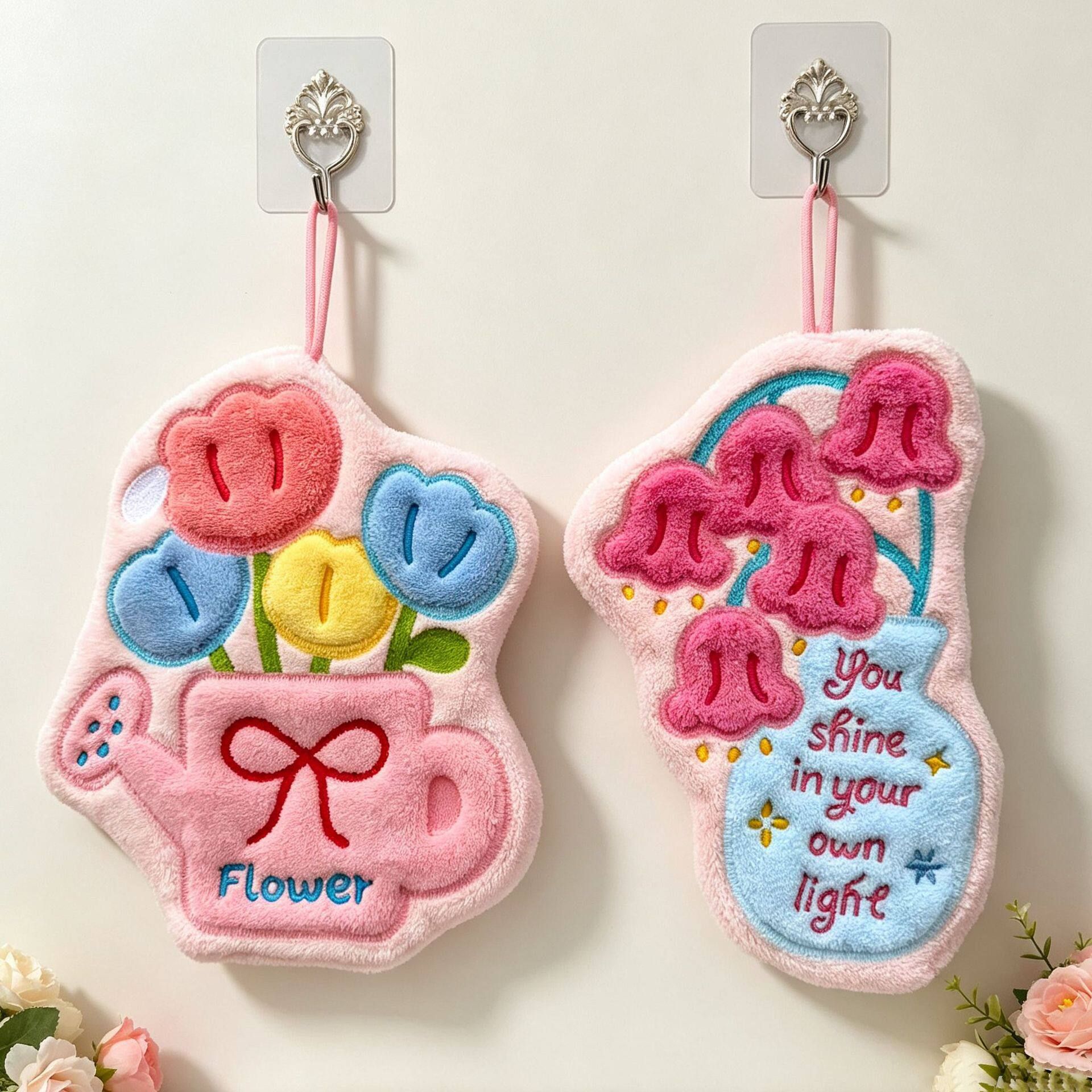 Cute Tulip Vase Hanging Hand Towel - Soft Coral Fleece Absorbent Flower Hand view 5