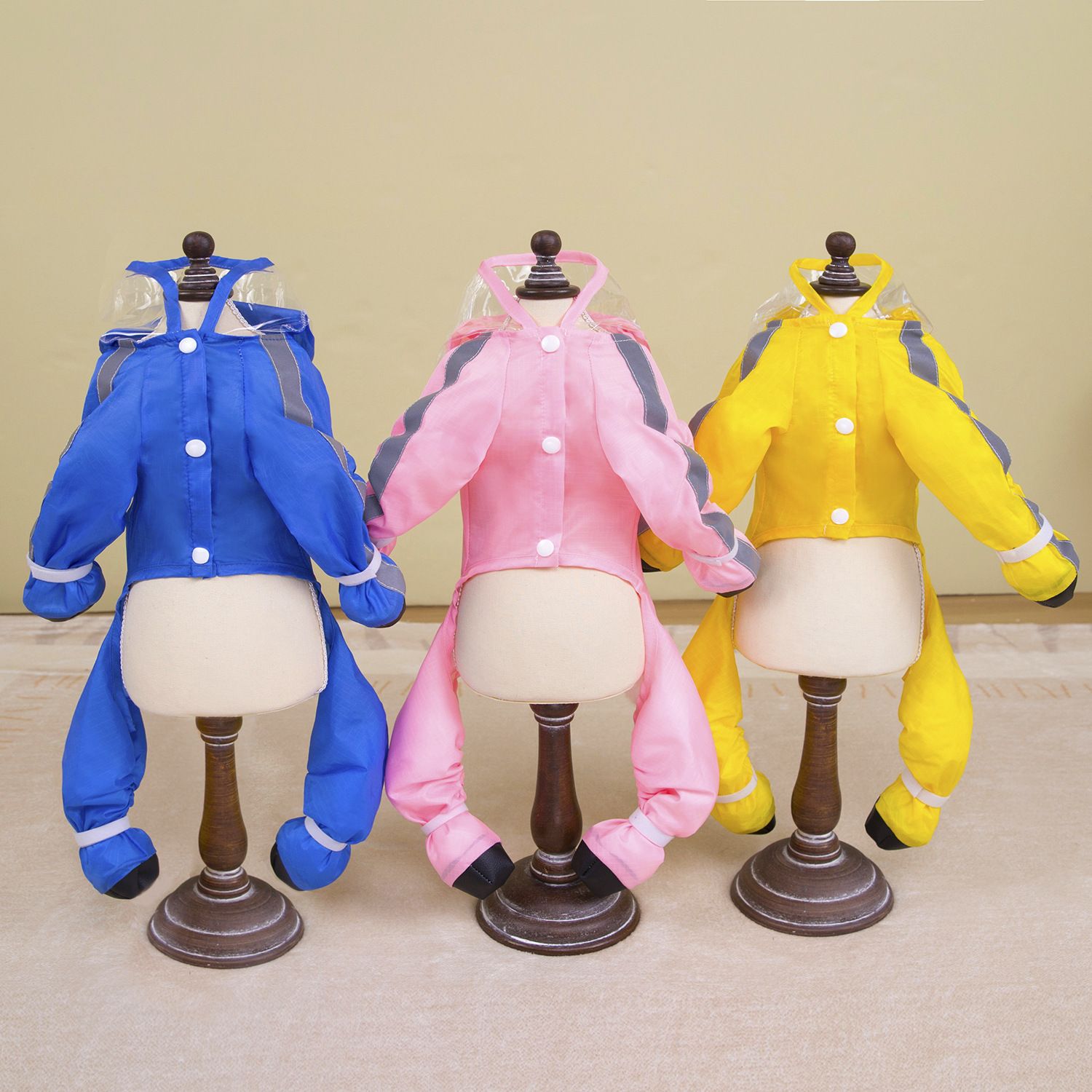 Blue Full Body Dog Raincoat with Waterproof Boots and Clear Visor Hood (S) view 4