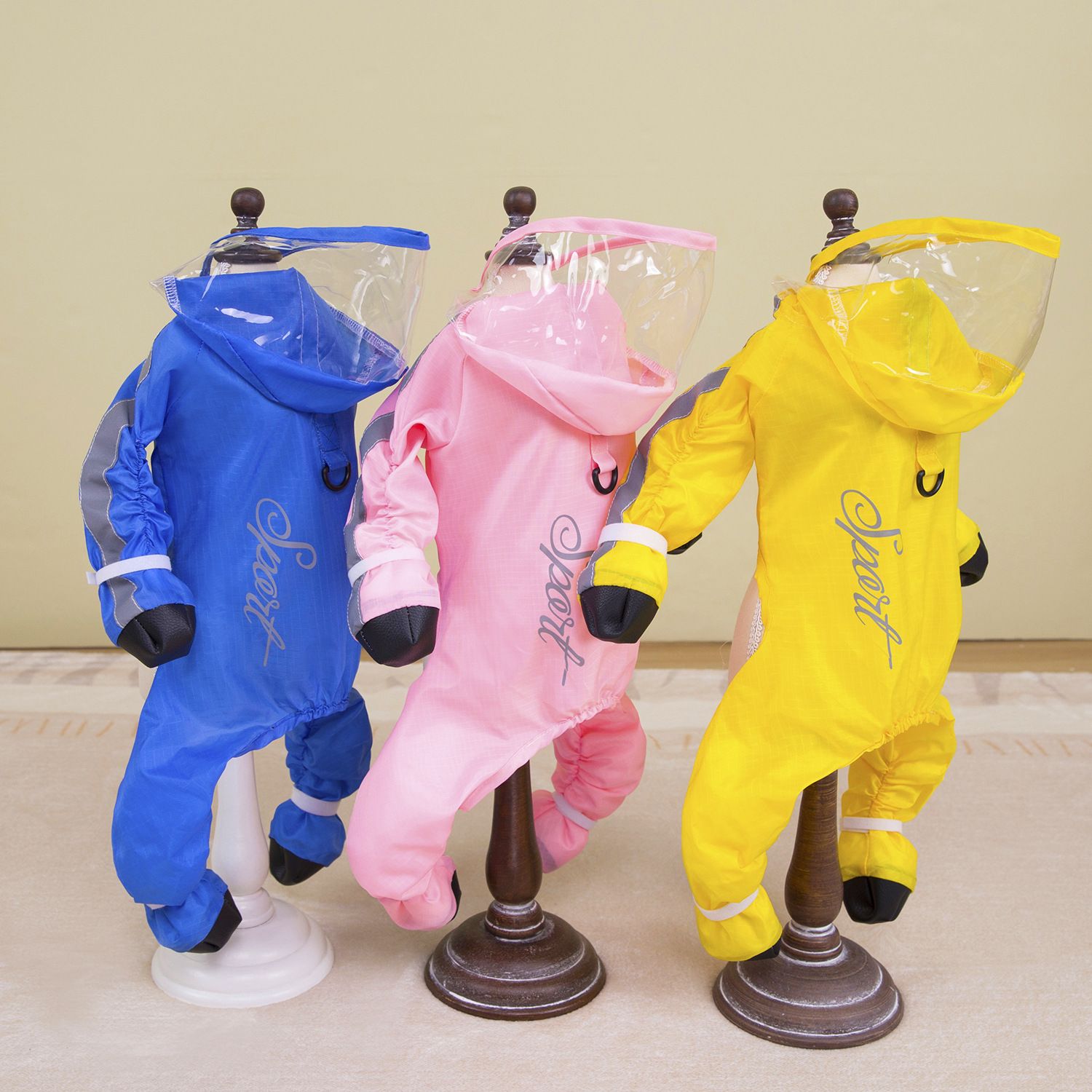 Yellow Full Body Dog Raincoat with Waterproof Boots and Clear Visor Hood (XL) view 6