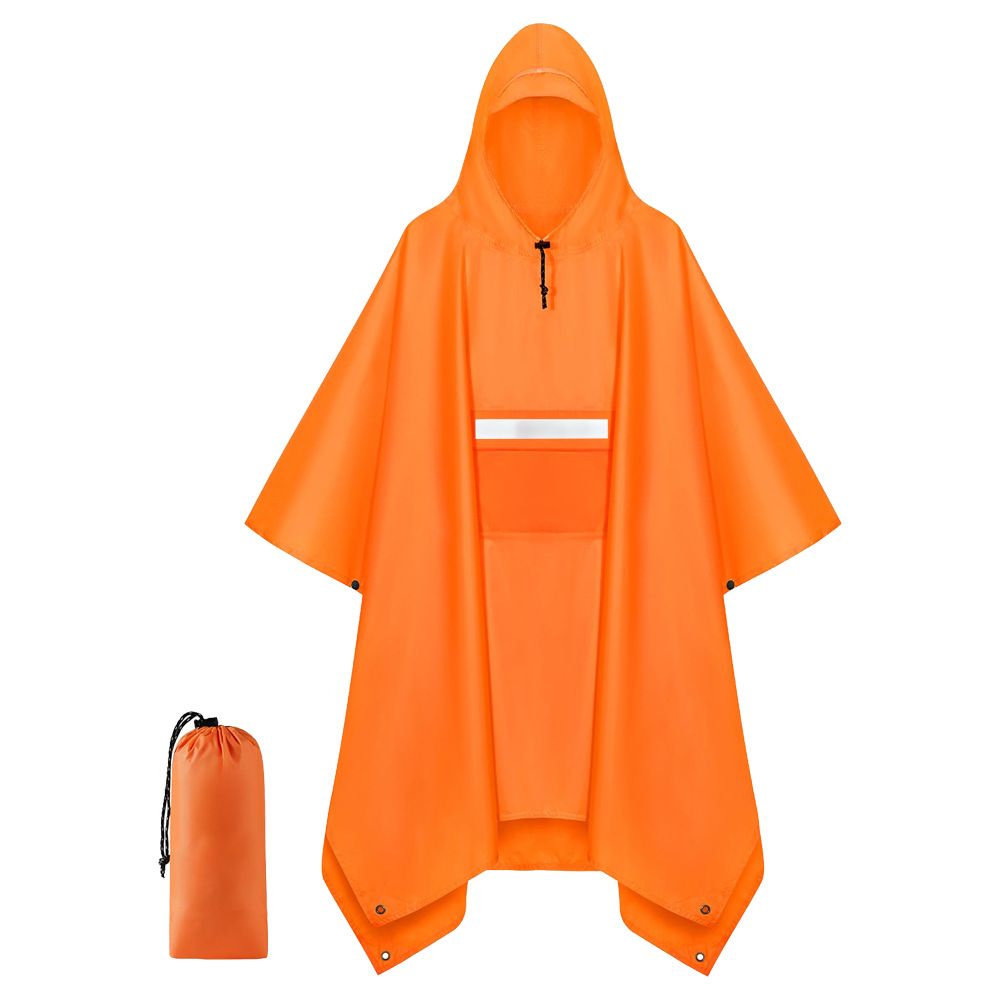 Orange Unisex Hooded Rain Poncho - Lightweight Packable Outdoor Rain Cape with