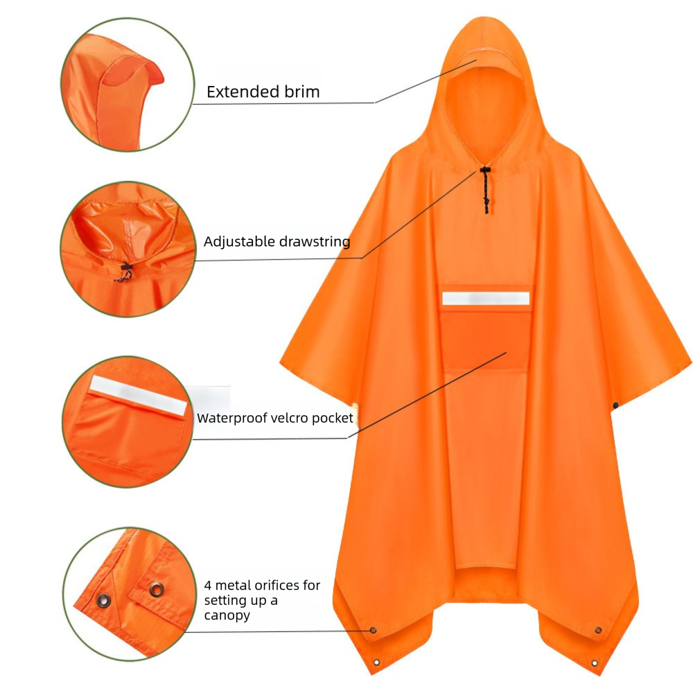 Orange Unisex Hooded Rain Poncho - Lightweight Packable Outdoor Rain Cape with view 4