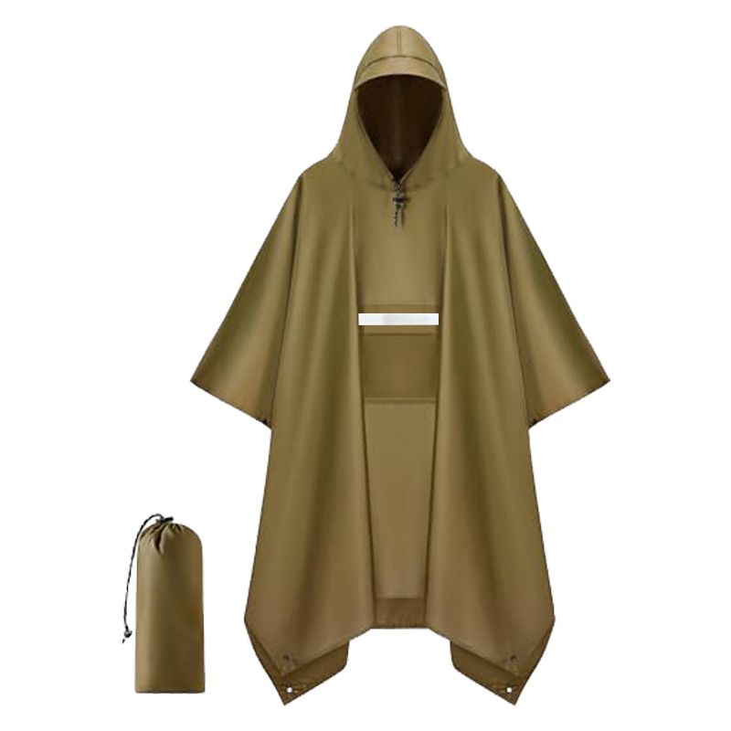 Brown Unisex Hooded Rain Poncho - Lightweight Packable Outdoor Rain Cape with