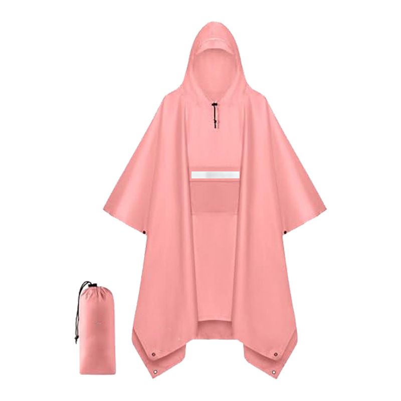 Pink Unisex Hooded Rain Poncho - Lightweight Packable Outdoor Rain Cape with
