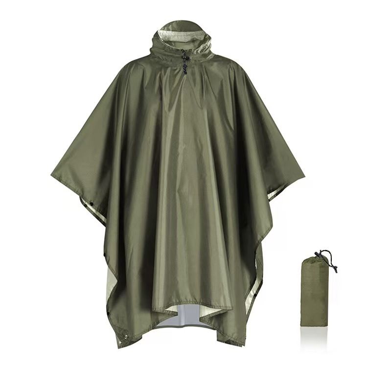 Green 3-in-1 Hooded Rain Poncho - 140 x 210 cm Lightweight Polyester Outdoor