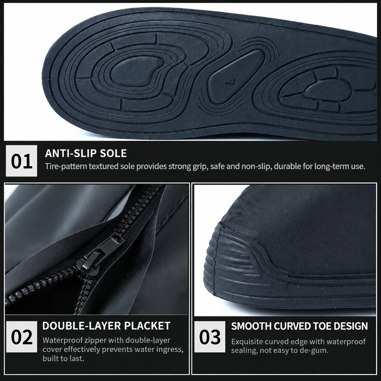 Black High Top Waterproof Rain Shoe Covers - Size S EU 36-37 view 4