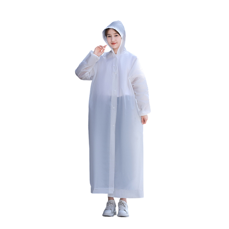 2 pcs White Reusable EVA Hooded Raincoat - 150 g Lightweight Long Rain Jacket