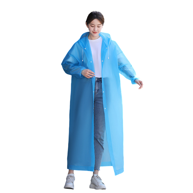 2 pcs Blue Reusable EVA Hooded Raincoat - 150 g Lightweight Long Rain Jacket