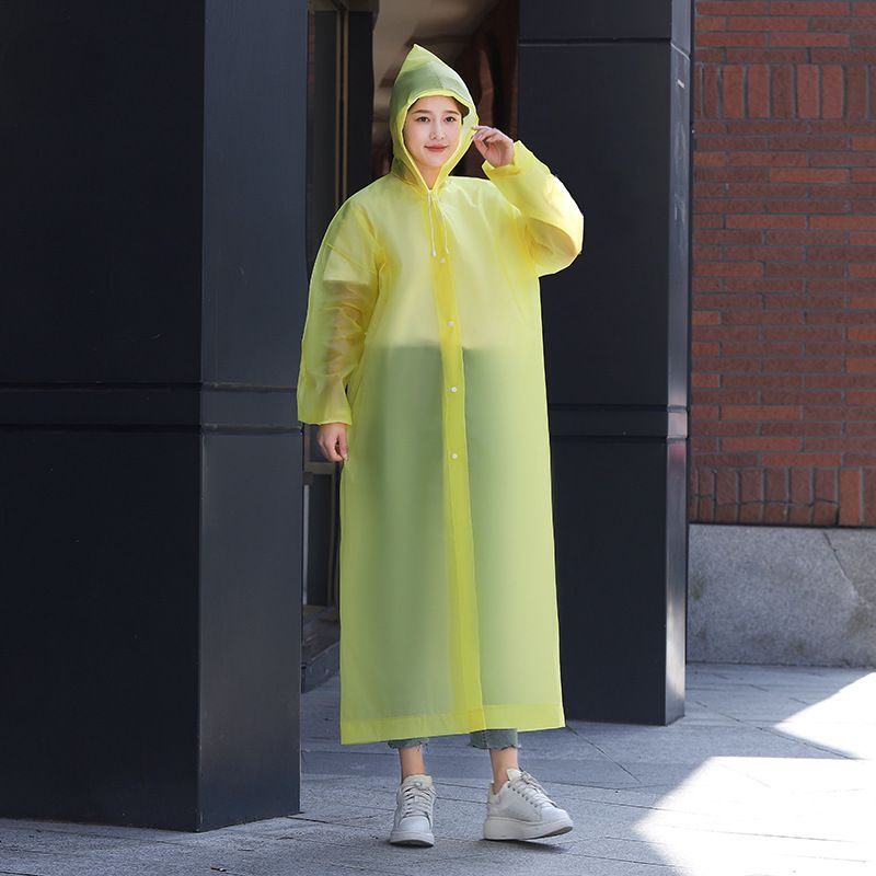 2 pcs Yellow Reusable EVA Hooded Raincoat - 150 g Lightweight Long Rain Jacket view 3