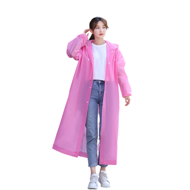 2 pcs Pink Reusable EVA Hooded Raincoat - 150 g Lightweight Long Rain Jacket