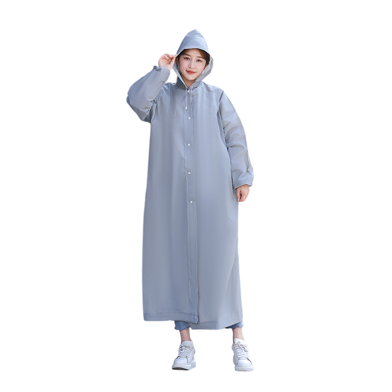2 pcs Gray Reusable EVA Hooded Raincoat - 150 g Lightweight Long Rain Jacket