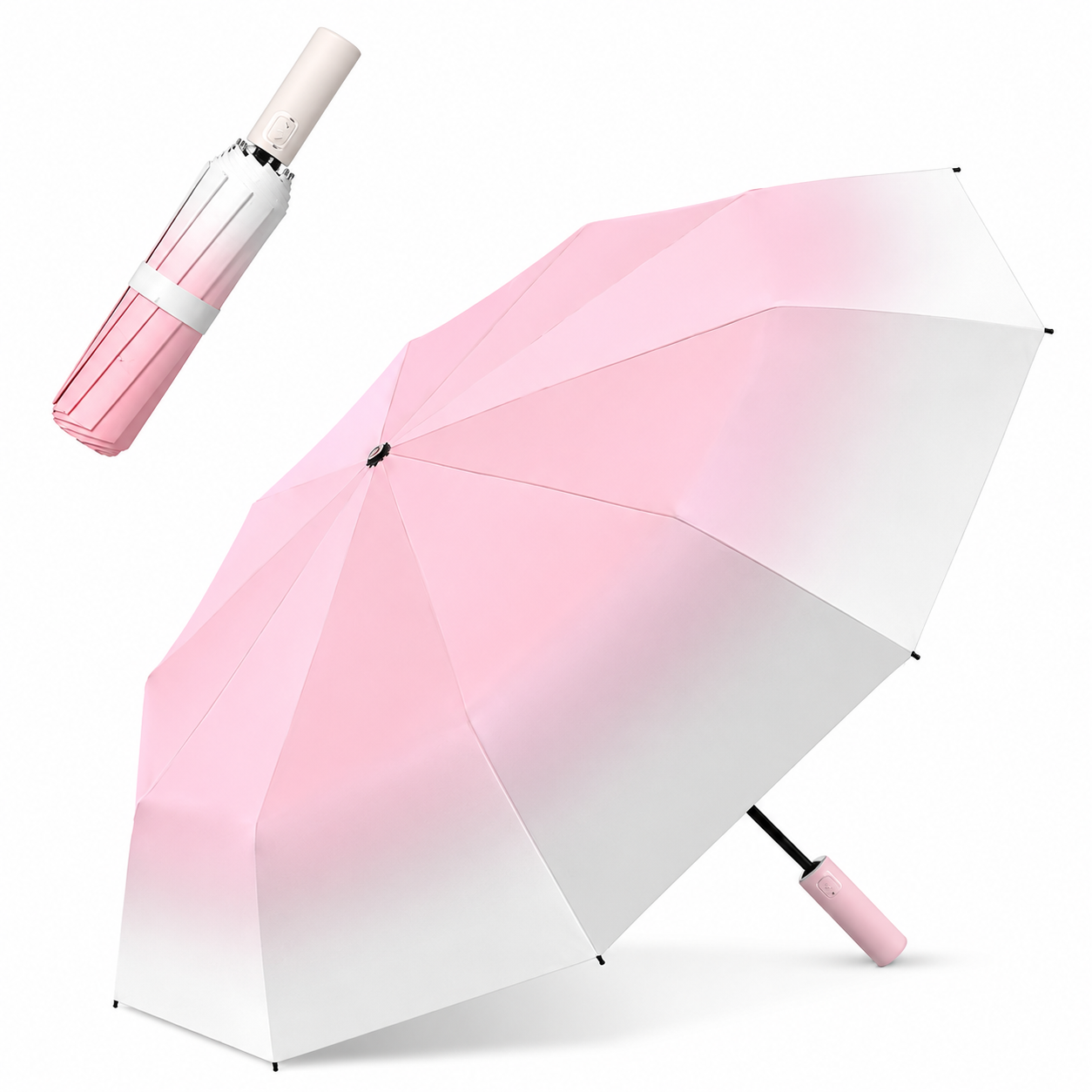 Pink Gradient 40-Rib Automatic Folding Umbrella - 105 cm Large Canopy with