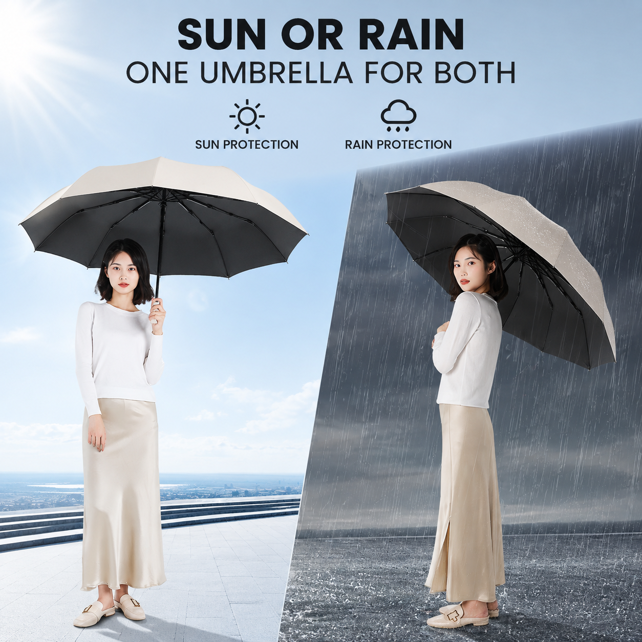 Pink Gradient 40-Rib Automatic Folding Umbrella - 105 cm Large Canopy with view 3