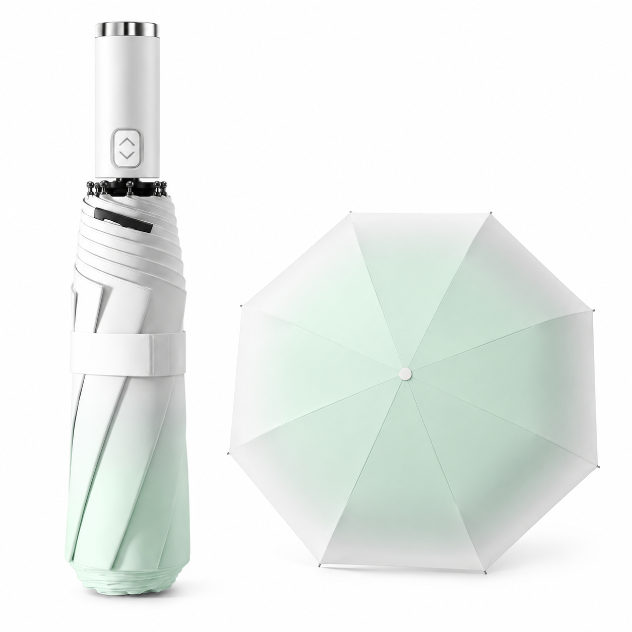 Green Gradient 40-Rib Automatic Folding Umbrella - 105 cm Large Canopy with