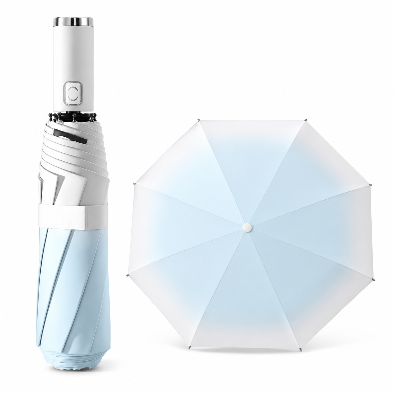 Blue Gradient 40-Rib Automatic Folding Umbrella - 105 cm Large Canopy with