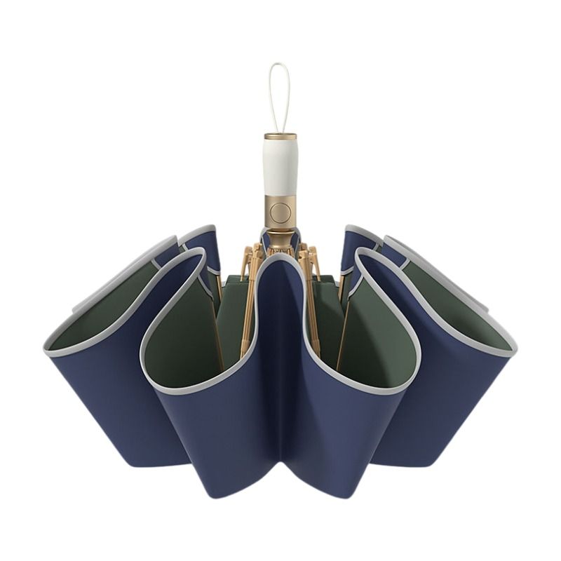 Dark Blue Rounded Edge Automatic Folding Umbrella - 105 cm Large UPF 50+ Sun