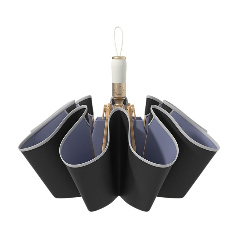 Black Rounded Edge Automatic Folding Umbrella - 105 cm Large UPF 50+ Sun and