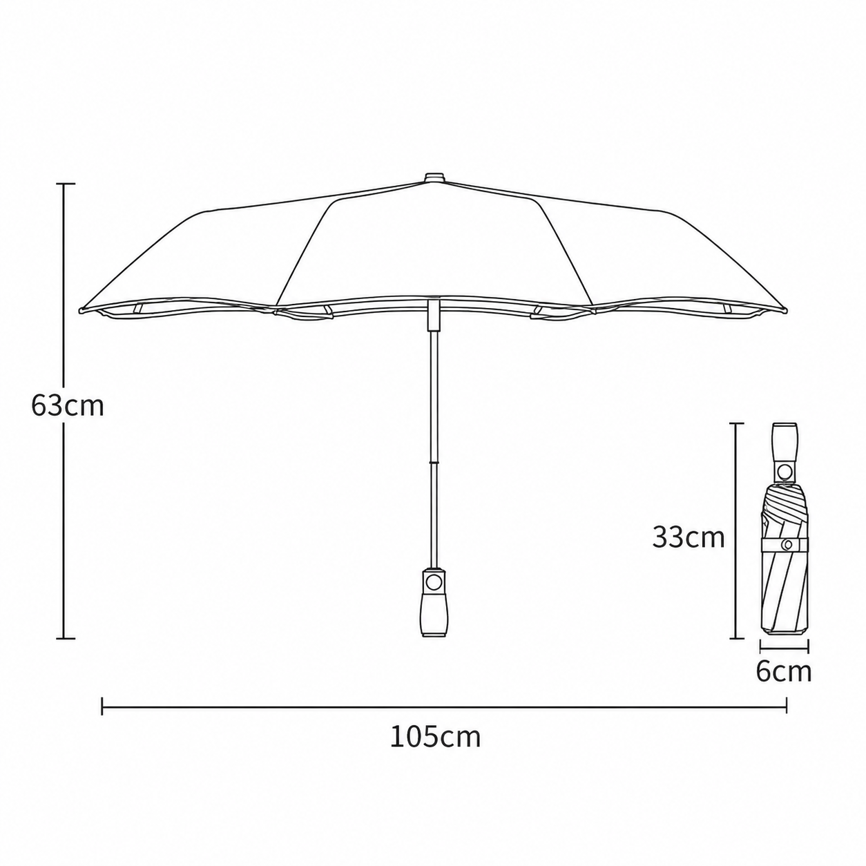 Black Rounded Edge Automatic Folding Umbrella - 105 cm Large UPF 50+ Sun and view 5