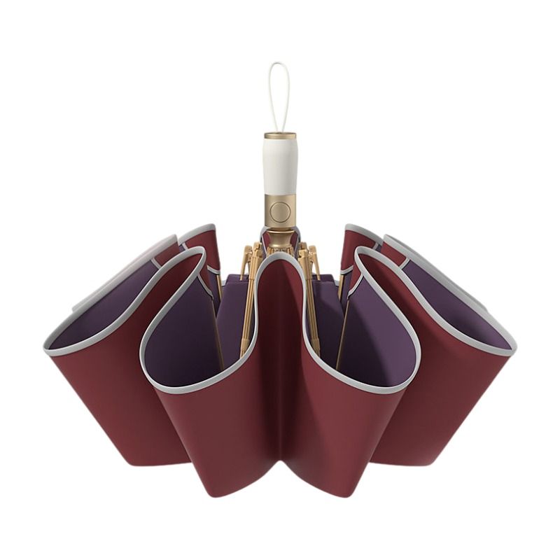 Red Rounded Edge Automatic Folding Umbrella - 105 cm Large UPF 50+ Sun and