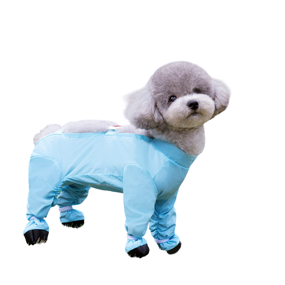 Blue Size M Four-Leg Dog Rain Suit with Paw Covers - Waterproof Pet Jumpsuit — image 1