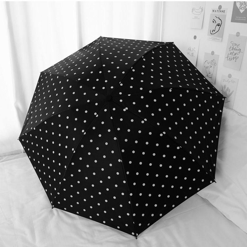 Black Polka Dot Manual Folding Umbrella - 112 cm Canopy with Black Coating
