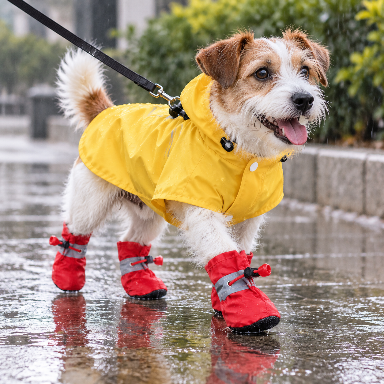 Red 4 Pack Waterproof Dog Boots (Size 3) - Reflective Paw Protectors with Soft view 4
