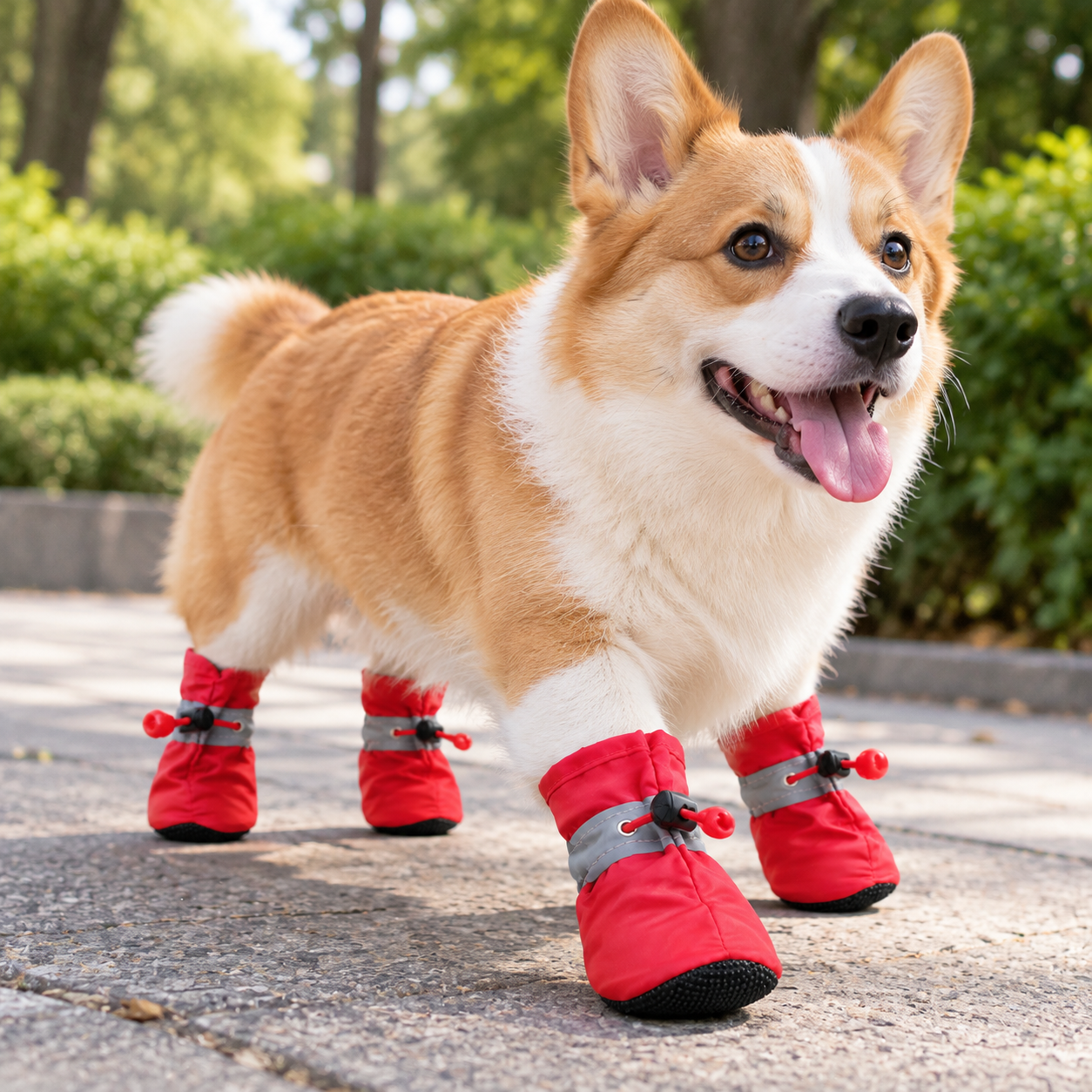 Red 4 Pack Waterproof Dog Boots (Size 5) - Reflective Paw Protectors with Soft view 3