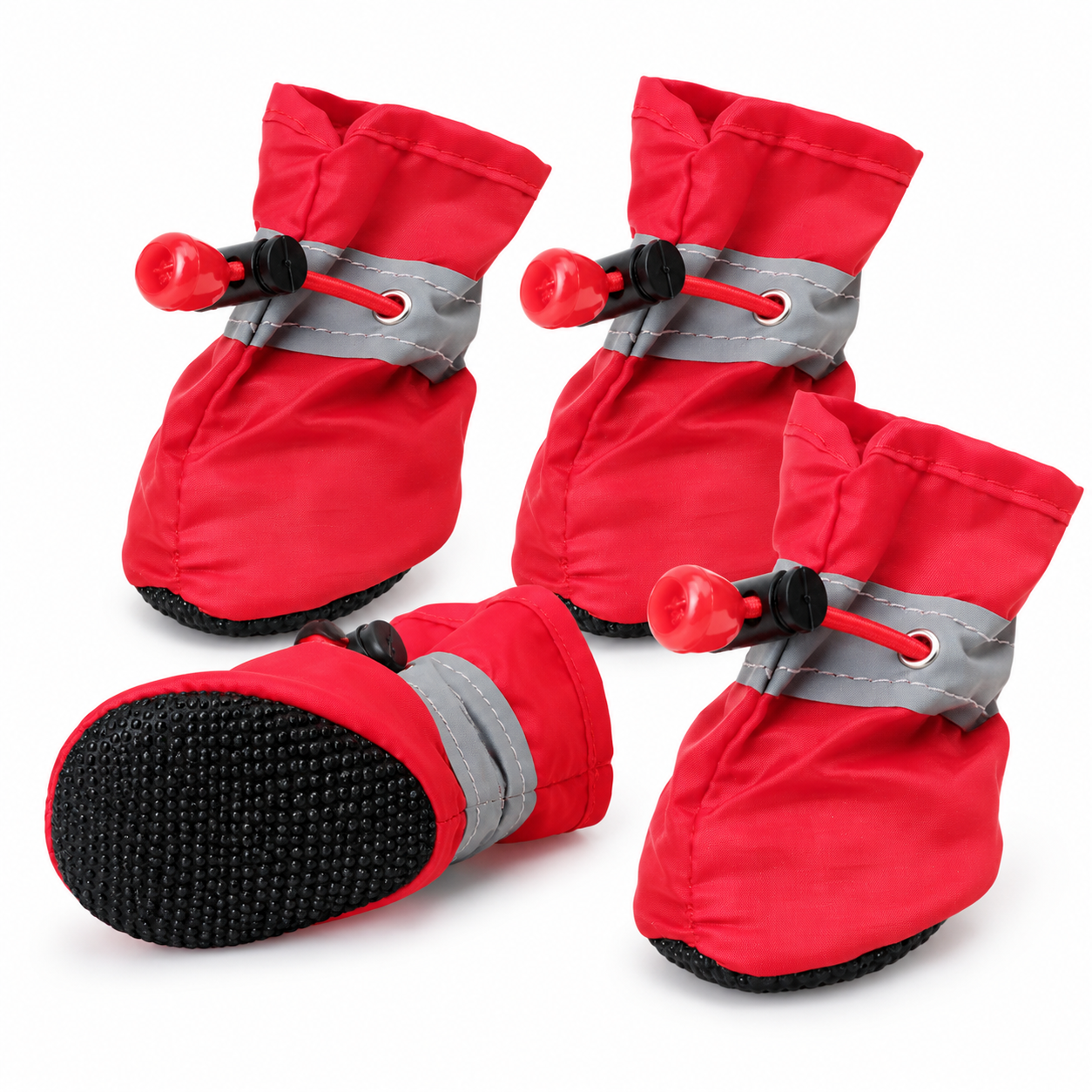 Red 4 Pack Waterproof Dog Boots (Size 6) - Reflective Paw Protectors with Soft view 2