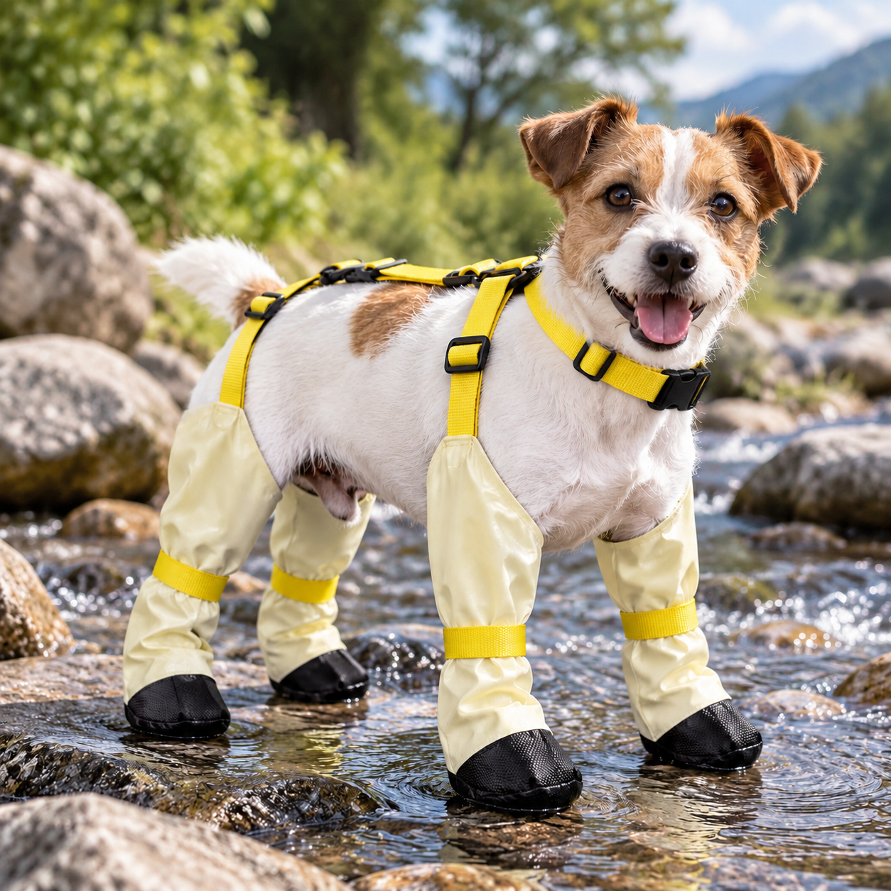 Yellow M Adjustable Dog Rain Boots - Waterproof Paw and Leg Covers with view 2