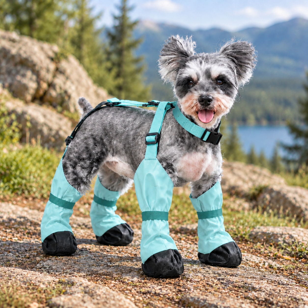 Blue L Adjustable Dog Rain Boots - Waterproof Paw and Leg Covers with view 2