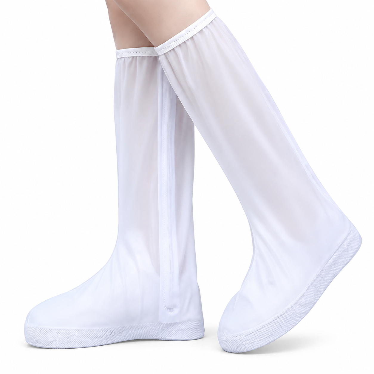 White S High Top Waterproof Rain Shoe Covers - 40 cm Reusable Overshoes with — image 1