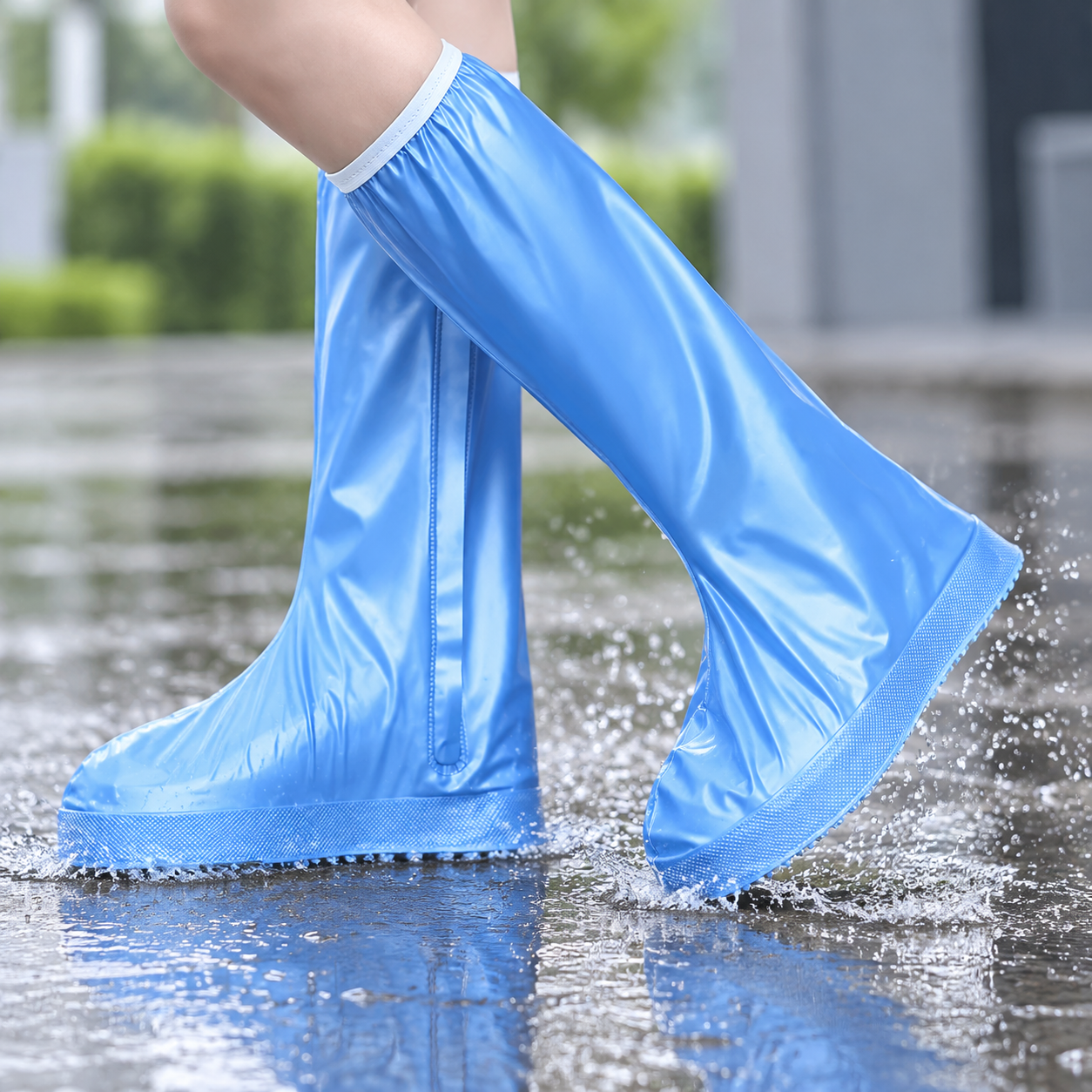 Blue XL High Top Waterproof Rain Shoe Covers - 40 cm Reusable Overshoes with view 2
