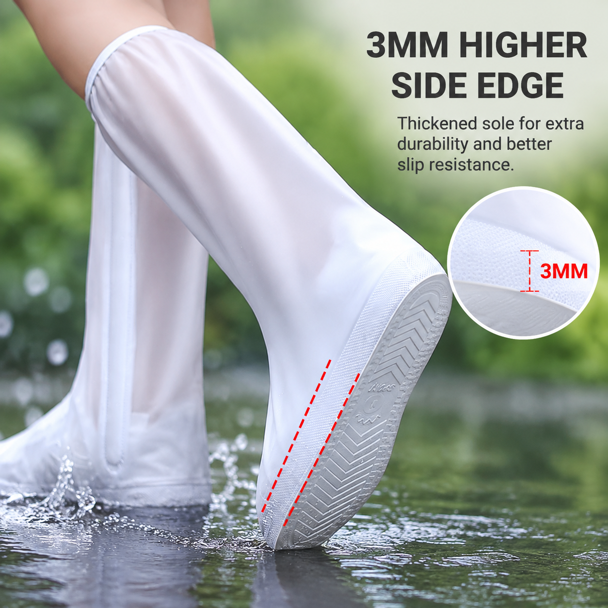 Black M High Top Waterproof Rain Shoe Covers - 40 cm Reusable Overshoes with view 4