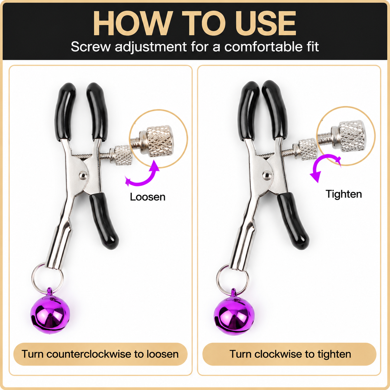 1 Pairs Adjustable Bell Nipple Clamps - Metal Sensory Clamps with Screw view 4