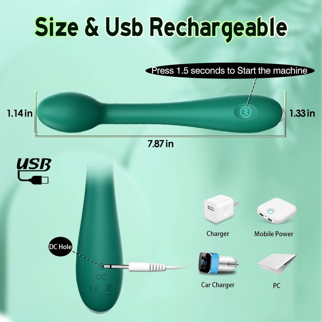 Green Rechargeable Wand Vibrator - 12 Vibration Modes view 5