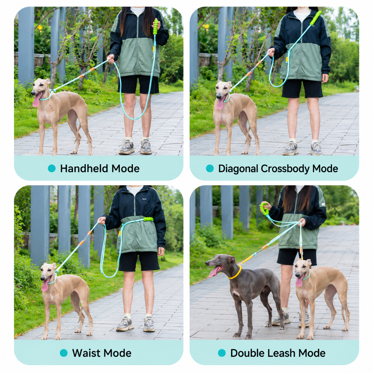 Pink Double Dog Leash and Collar Set - Braided Rope Dual Lead with Padded Handle view 2