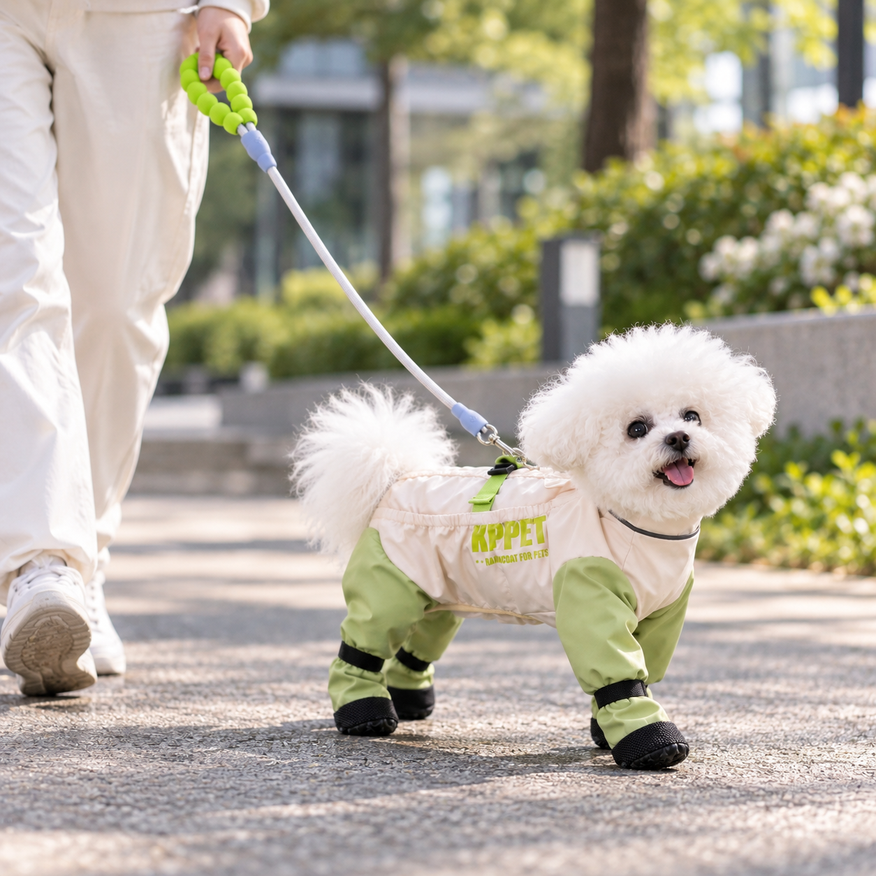 Size L Dog Raincoat and Leash Set - Four-Leg Waterproof Dog Suit with Paw Covers view 2