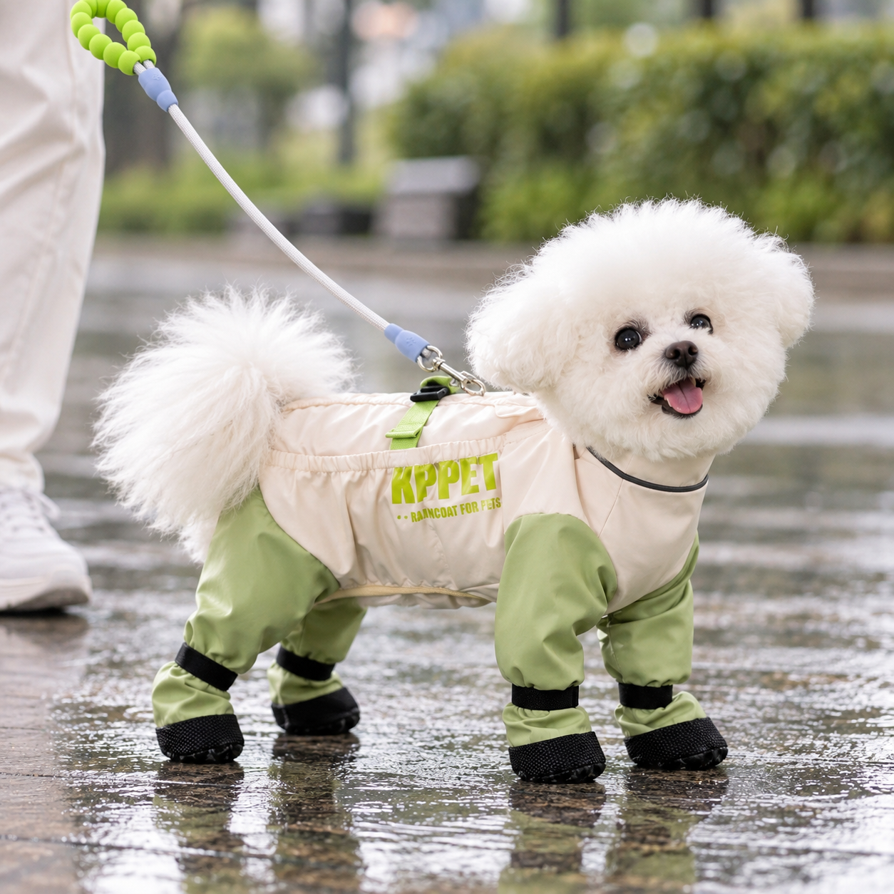 Size XXL Dog Raincoat and Leash Set - Four-Leg Waterproof Dog Suit with Paw Covers view 3