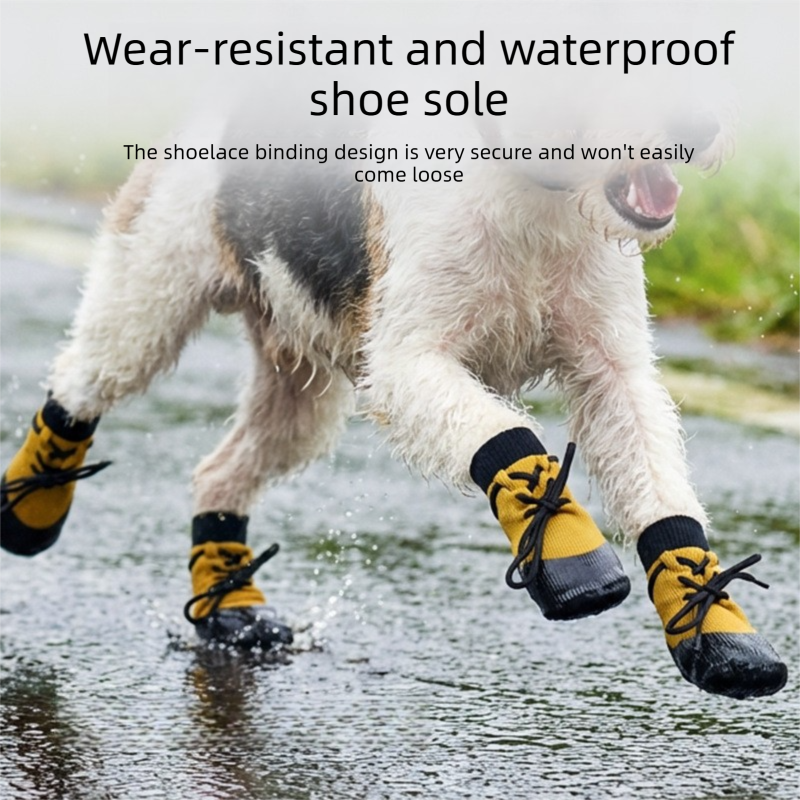 Dark Gray Waterproof Dog Boots (L)- Lace-Up Pet Paw Protectors with Non-Slip view 2