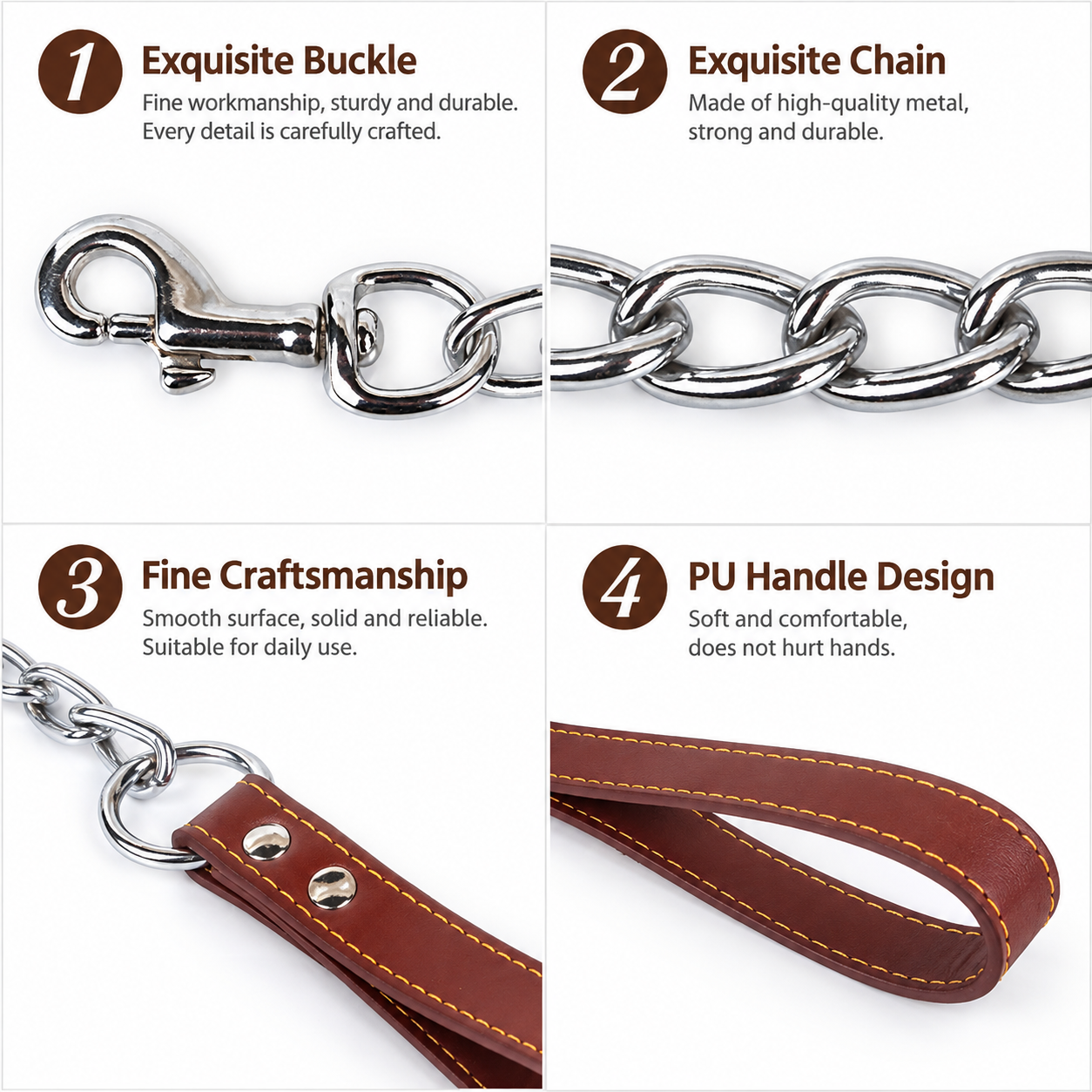 Metal Chain Dog Leash (Red)- Heavy Duty Pet Lead with Swivel Clip and Soft PU view 2
