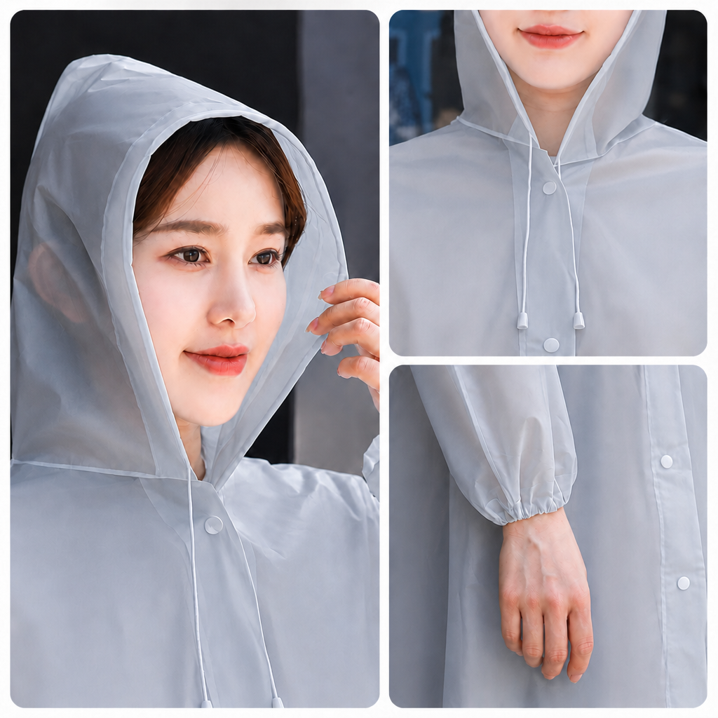 Reusable Raincoat 150 g and Size L Waterproof Shoe Cover Set - Grey Hooded view 4