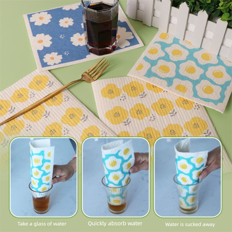 8 Pack Floral Kitchen Cleaning Cloths (Daisy Pattern)- 17 x 20 cm Reusable view 4