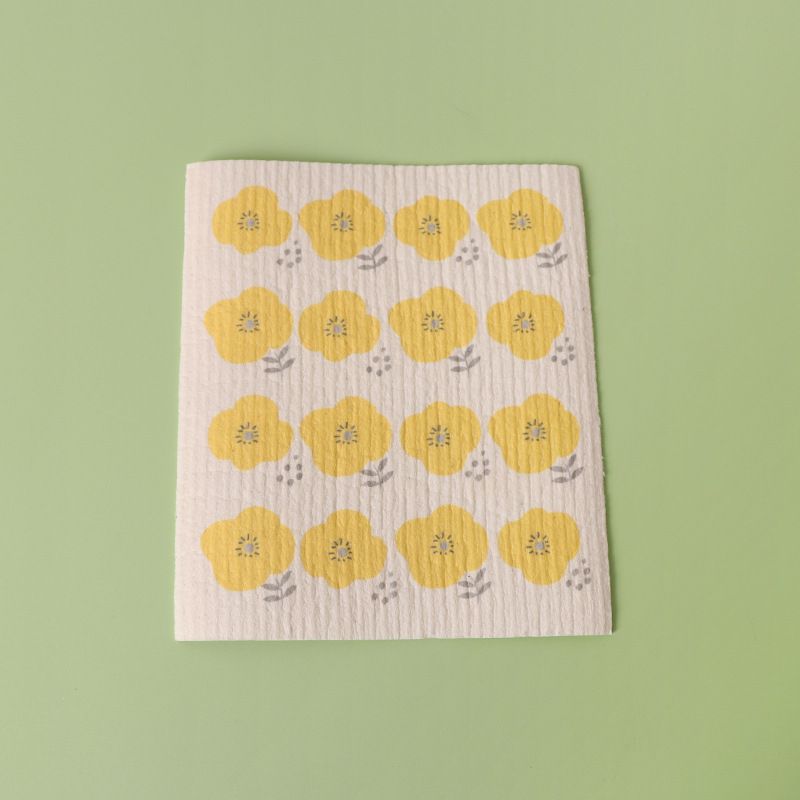 8 Pack Floral Kitchen Cleaning Cloths (Yellow Flower Pattern)- 17 x 20 cm