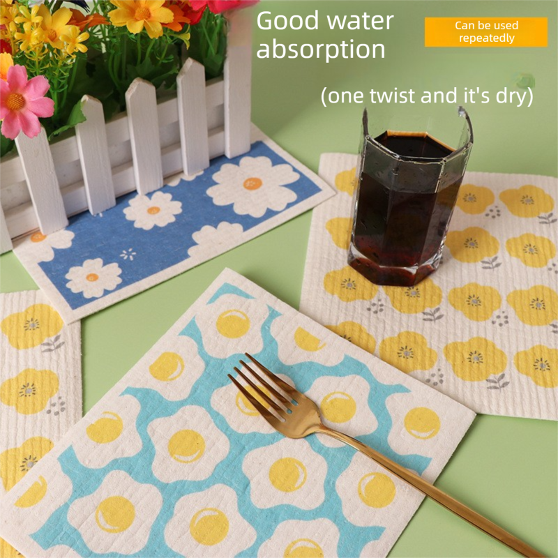 8 Pack Floral Kitchen Cleaning Cloths (Yellow Flower Pattern)- 17 x 20 cm view 3