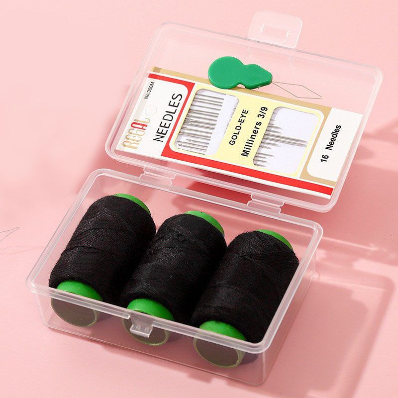 Portable Mini Sewing Kit (Black Line)- Compact Clothing Repair Set with 3