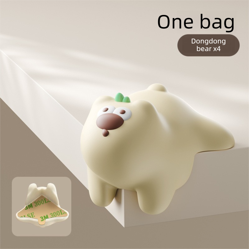 Beige Bear 4 Pack Cartoon Silicone Corner Protectors - Soft Right Angle