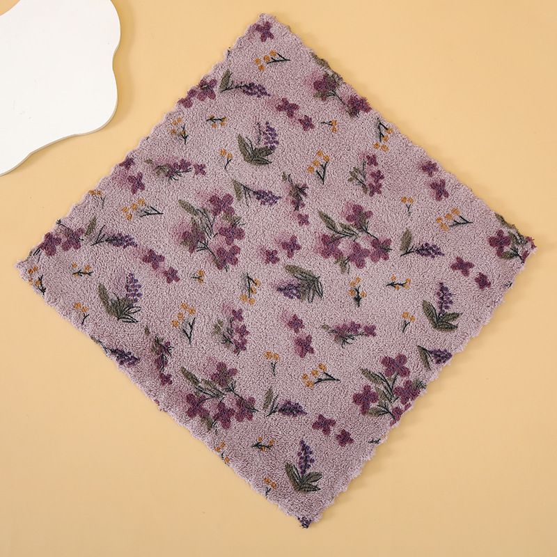 10 Pack Floral Coral Fleece Cleaning Cloth (Purple Floral Print)- 30x30cm