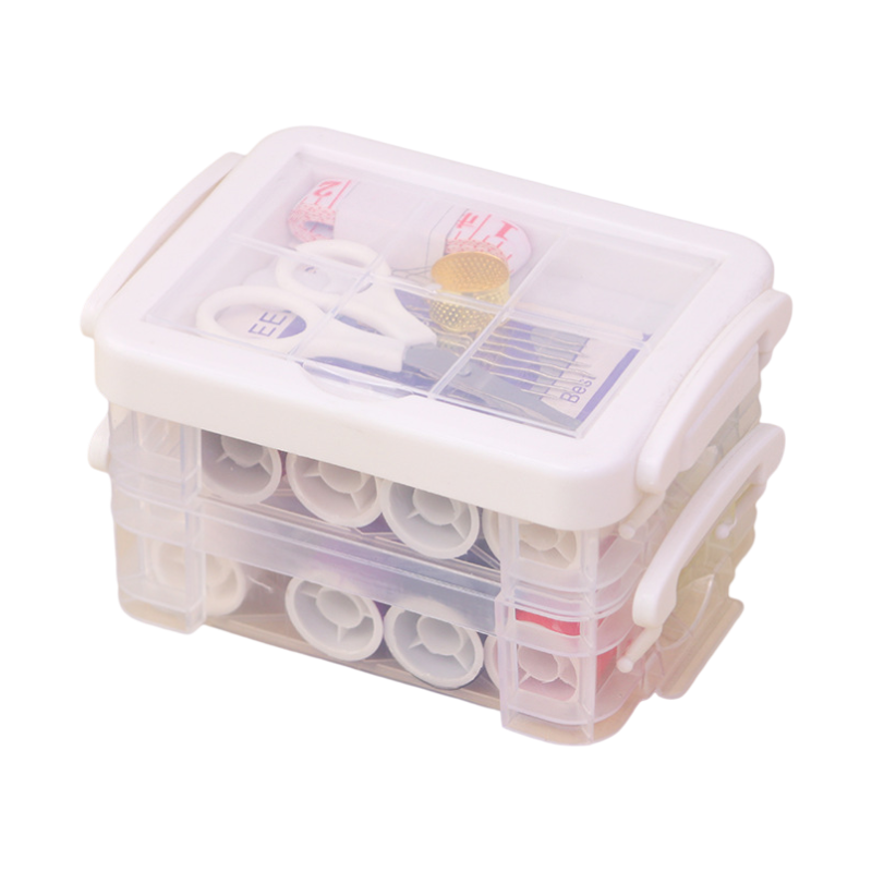 White 3-Layer Sewing Kit Box Set - Complete Home Sewing Organizer with 16