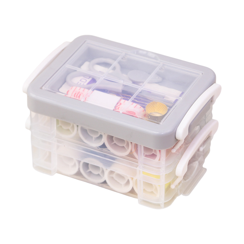 Gray 3-Layer Sewing Kit Box Set - Complete Home Sewing Organizer with 16