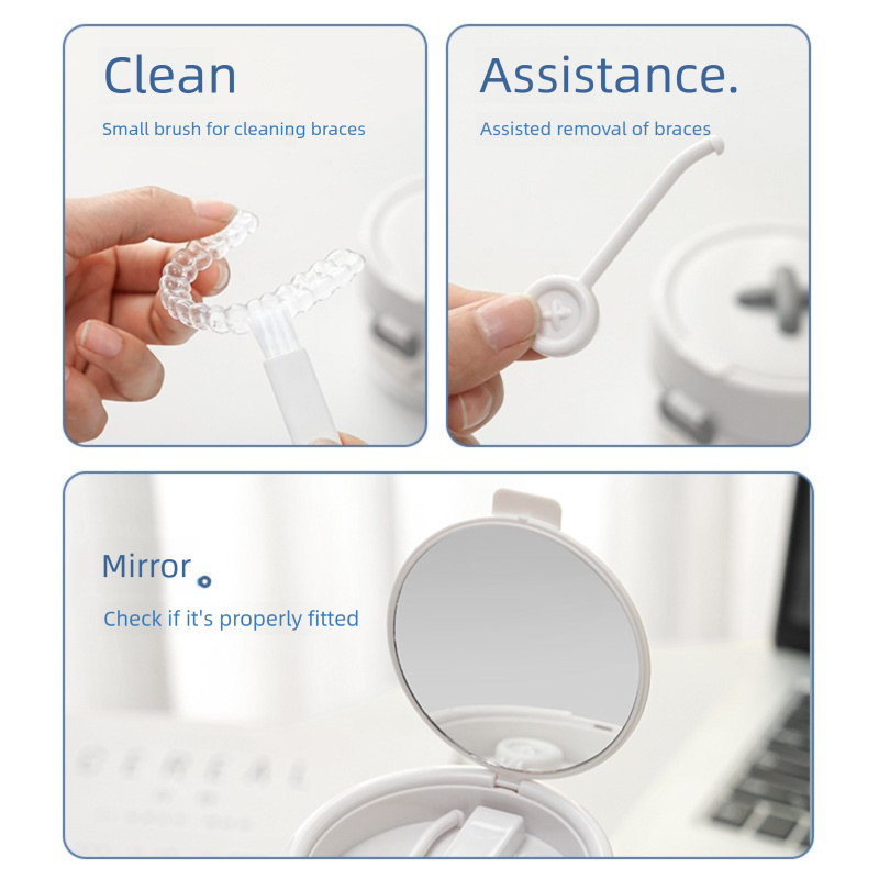 Blue Retainer Cleaning and Storage Case - 3 in 1 Portable Aligner and Denture view 5